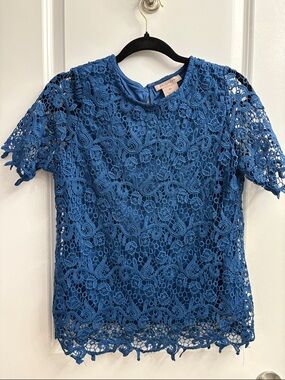 philosophy - Royal Blue Crochet Lace Short Sleeve Top (S)